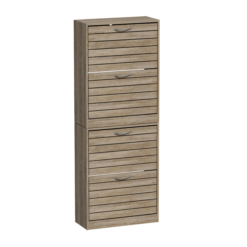 22.4 in. W x 29.5 in. H Brown Wood Louver Door Shoe Storage Cabinet with 2-Drawers for Entryway Hallway