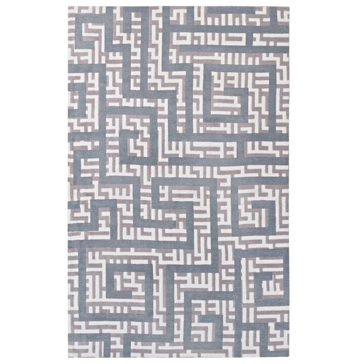 Nahia Geometric Maze 5x8 Area Rug - Ivory, Light Gray and Sky Blue