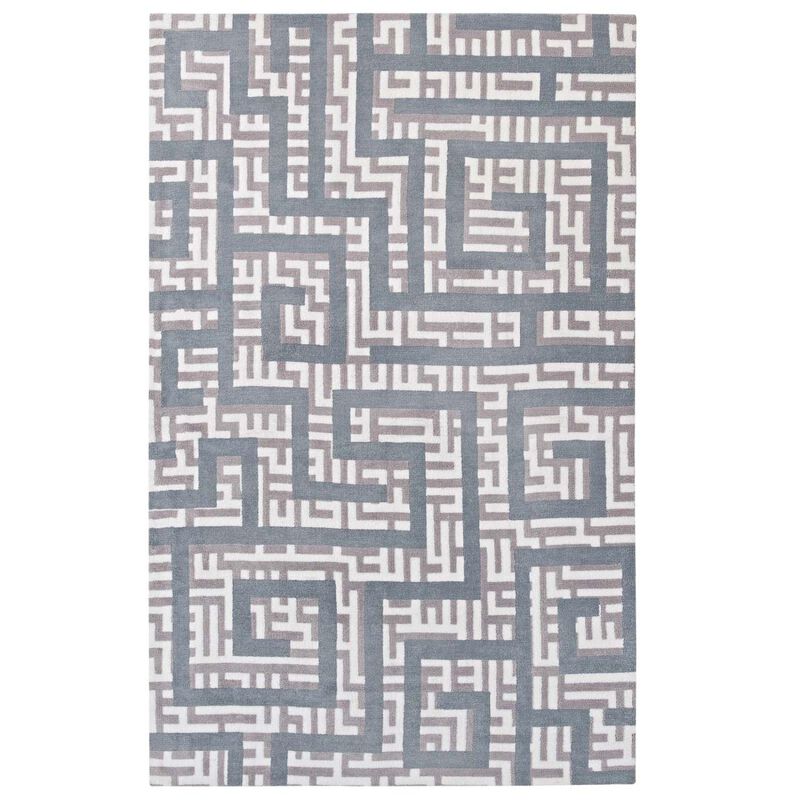 Nahia Geometric Maze 5x8 Area Rug - Ivory, Light Gray and Sky Blue