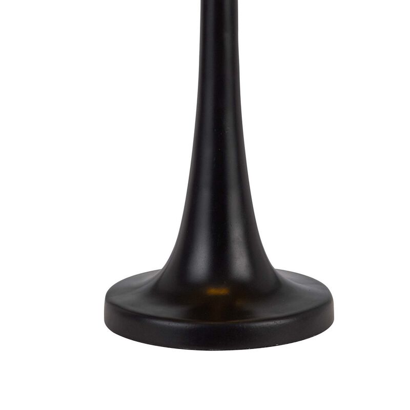 24 Inch Table Lamp, Tiffany Style Stained Glass, Pull Chain, Black Resin - Benzara