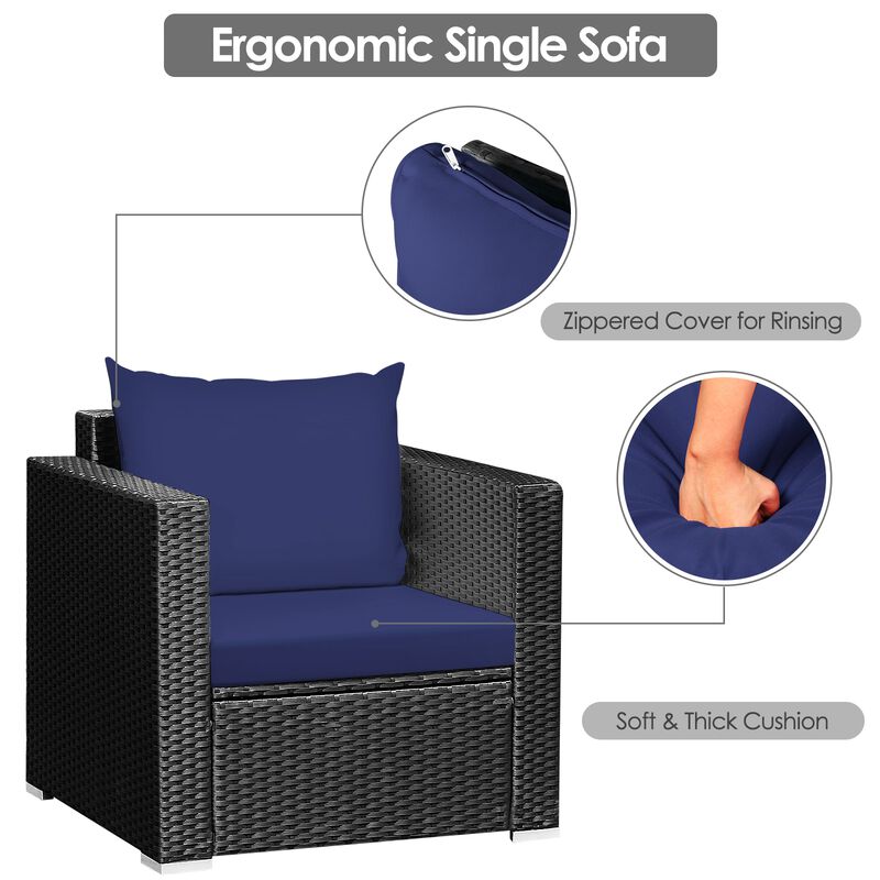 3 Pieces Patio Wicker Conversation Set with Cushion