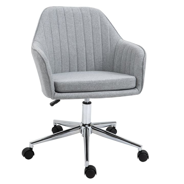Light Grey Study Chair: Linen Fabric Scallop Shape Swivel Seat