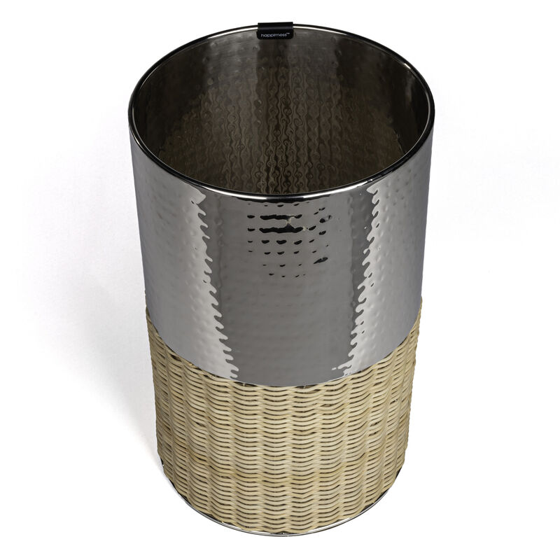 Asher Modern 2-Tone Faux Wicker/Metal Cylinder Waste Basket