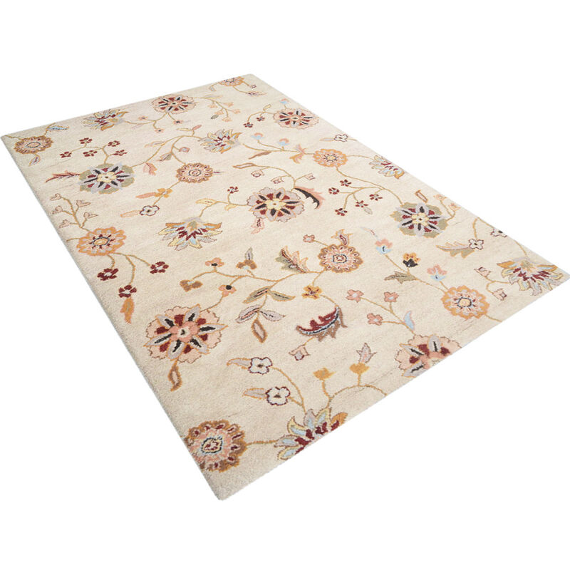RUGSOTIC CARPETS HAND TUFTED WOOL ECO-FRIENDLY AREA RUGS  - 5'x8', Rectangle Shape, Cream, Floral Modern Design, High Pile Thick Handmade Anti Skid Area Rugs for Living Room, Bed Room (K00708)