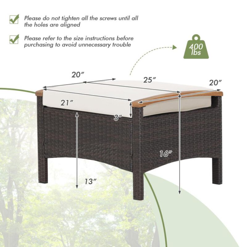 Hivvago Set of 2 Wicker Patio Ottoman Fade-Resistant Foot Rest with Cushion
