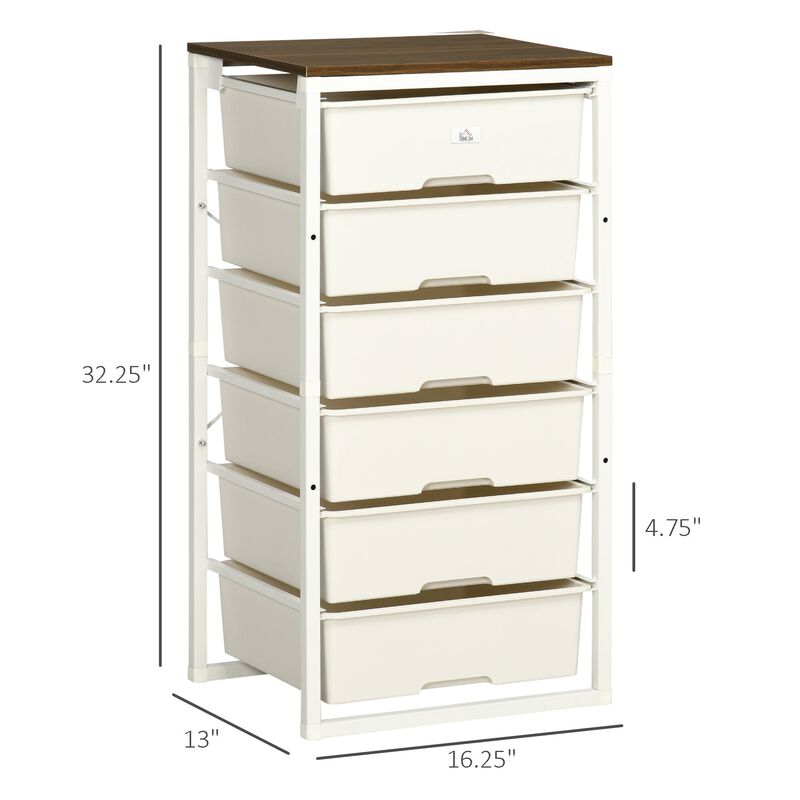 White Bedroom Storage: 6-Drawer Chest with Steel Frame