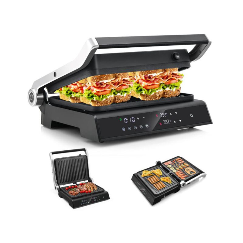 Hivvago 3 in 1 Indoor Electric Panini Press Grill with LED Display-Black