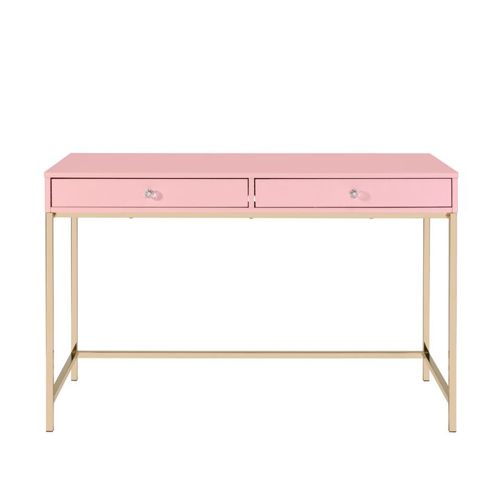 Writing Desk with 2 Storage Compartments, Pink and Gold-Benzara
