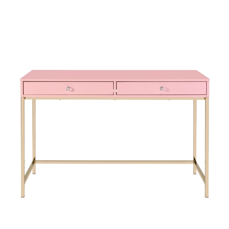 Writing Desk with 2 Storage Compartments, Pink and Gold-Benzara