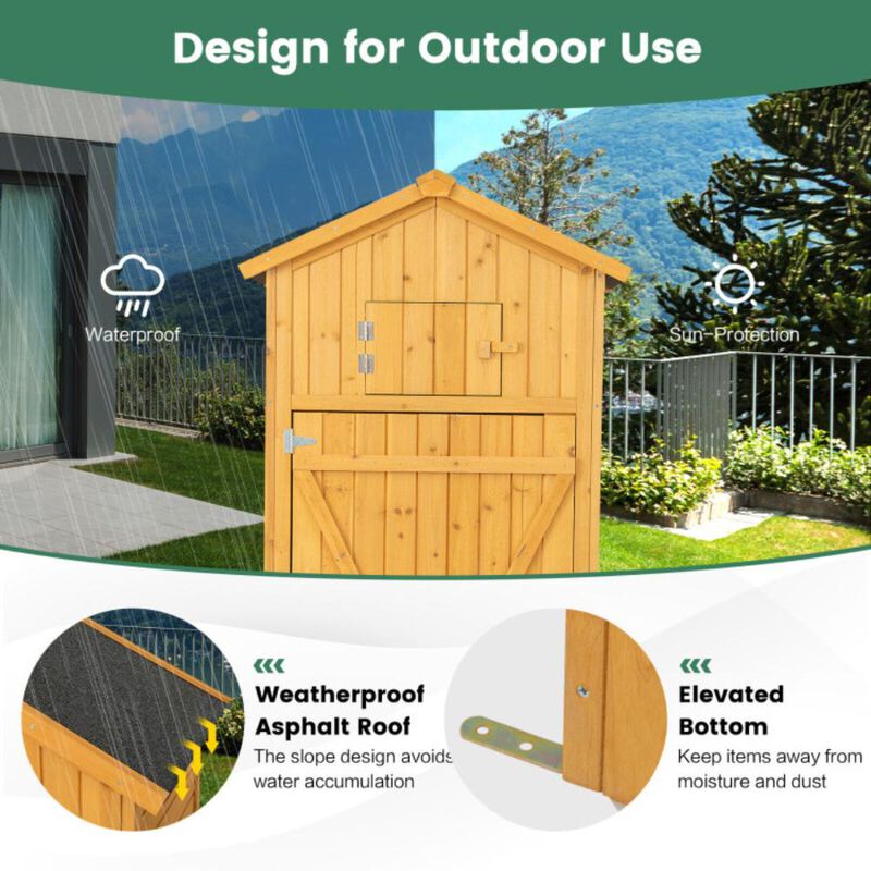 Hivvago 71 Inch Tall Garden Tool Storage Cabinet with Lockable Doors and Foldable Table