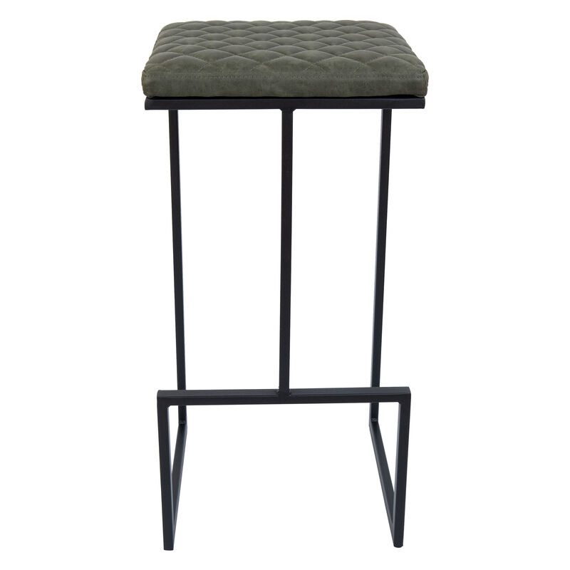 LeisureMod Bar Stool Upholstered in Leather with Diamond-Shaped Stitch Design and Powder-Coated Metal Sled Base for Modern Home, Kitchen, Bars Quincy Collection