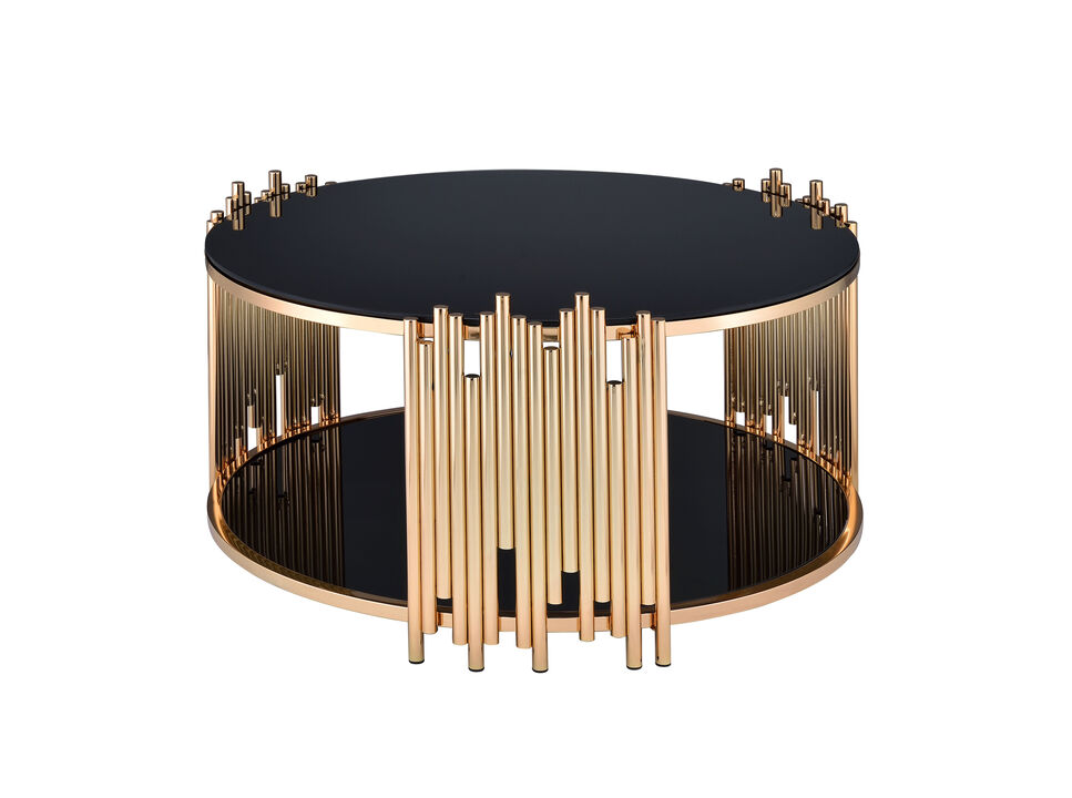 ACME Tanquin Coffee Table, Gold & Black Glass (1Set/2Ctn)