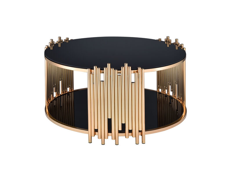 ACME Tanquin Coffee Table, Gold & Black Glass (1Set/2Ctn)