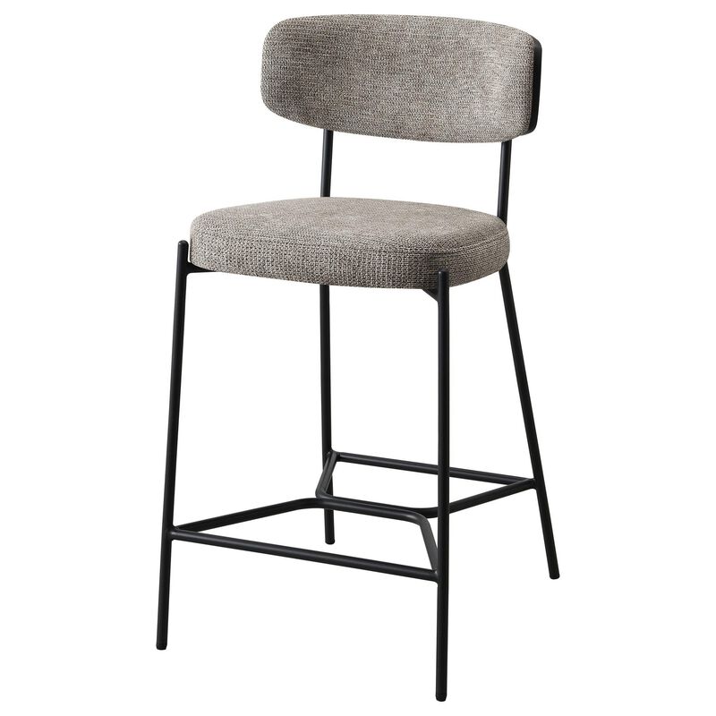 Ellina Counter Height Chair Set of 2, Taupe Fabric, Black, 24 Inch - Benzara