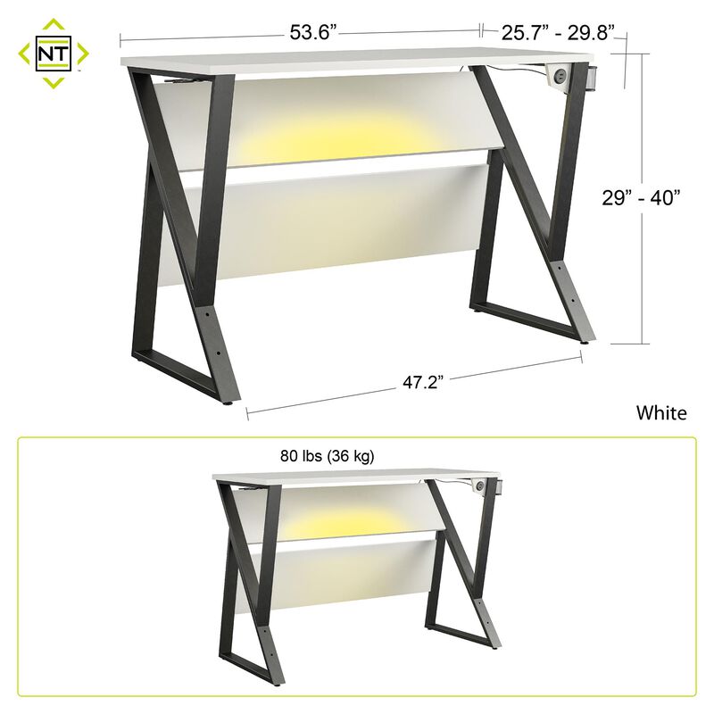 Ntense Genesis Adjustable Gaming Desk, White