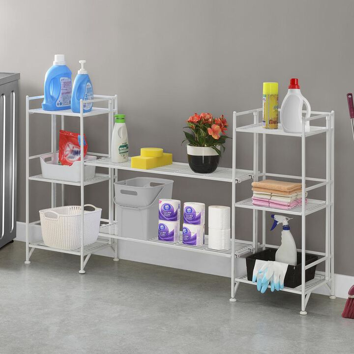 Convenience Concepts Xtra Storage 3 Tier Folding Metal Shelves with Set of 2 Deluxe Extension Shelves