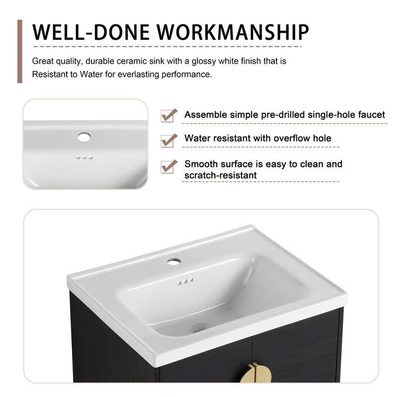 Gewnee 24 Inch Bathroom Vanity with Soft Close Doors and Integrated Sink