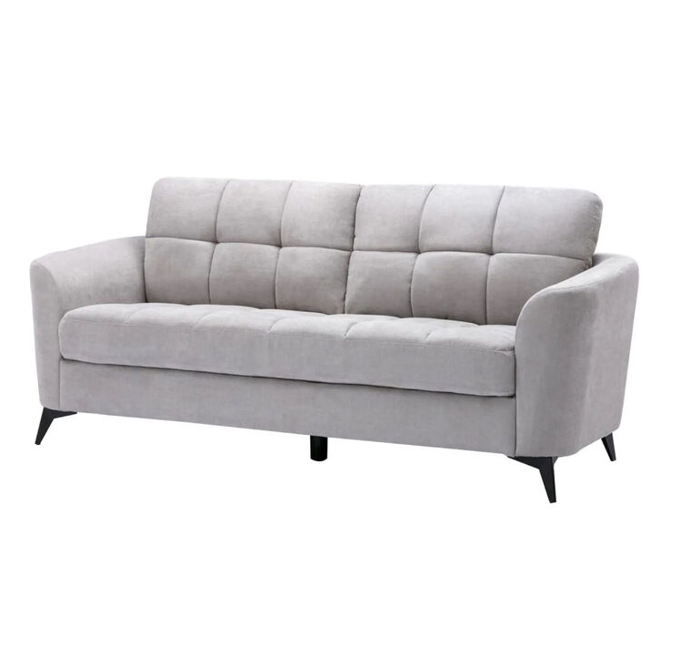 Odin Tufted Cushions, Light Gray Linen Fabric Upholstery-Benzara