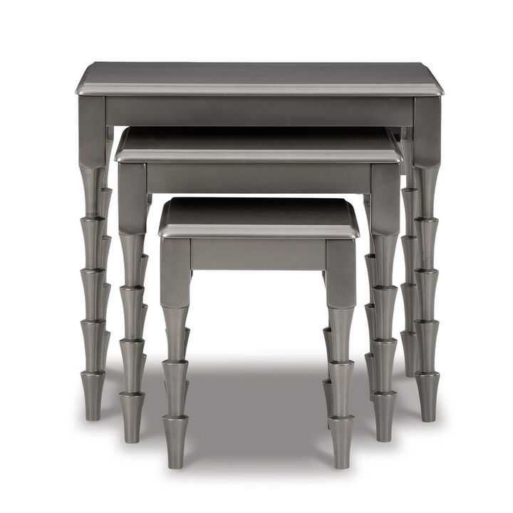 Nesting Accent Table Set of 3, Contemporary Metallic Gray, Real Wood - Benzara