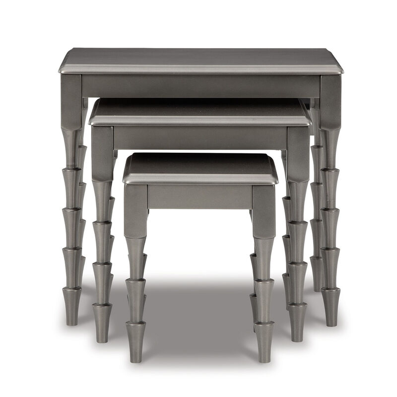 Nesting Accent Table Set of 3, Contemporary Metallic Gray, Real Wood - Benzara