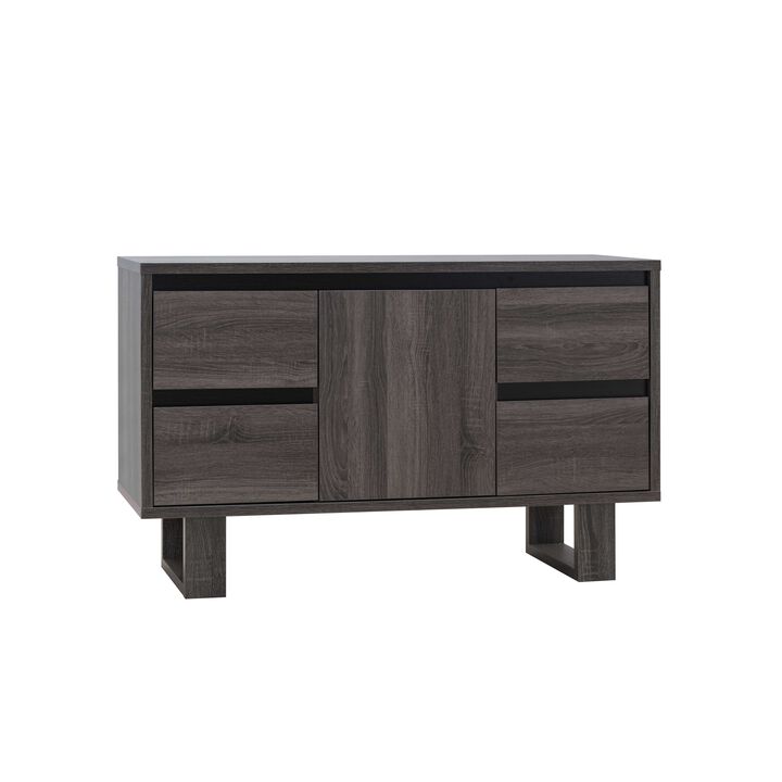Distressed Grey & Black 47.25"W TV Stand with 4 Drawers and  2 Shelves