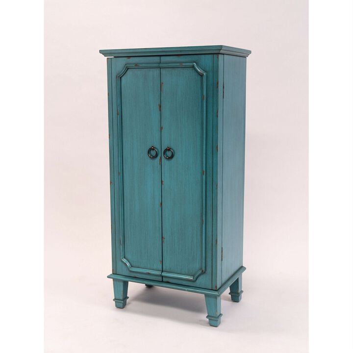 Hivvago  Turquoise Hand Painted Jewelry Armoire with Antique Drawer Pulls