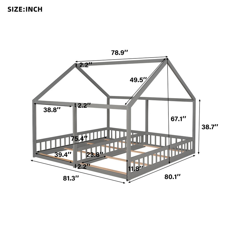 Merax House Platform Beds  with 2 Shared Beds