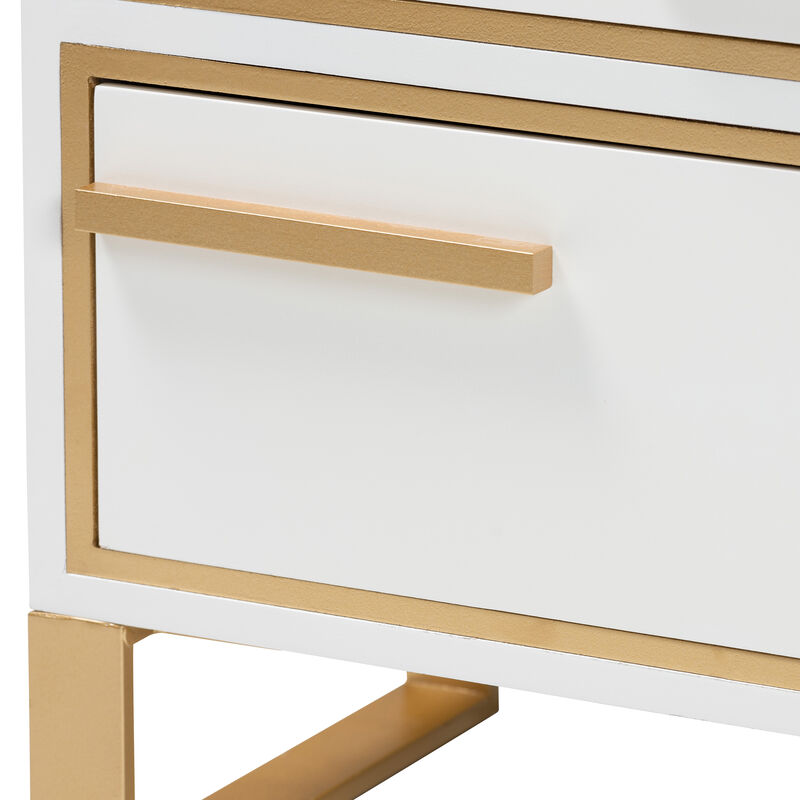 Baxton Studio Giolla and Luxe White Finished and Gold Metal 2-Drawer End Table