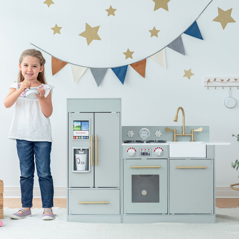 Teamson Kids - Little Chef Charlotte Modern Play Kitchen - Silver Grey / Gold