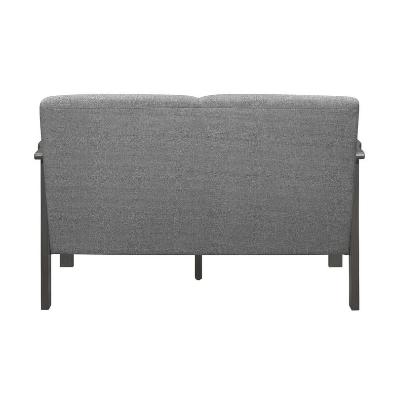 Wiston 50 Inch Loveseat, Gray Polyester, Dark Gray Solid Rubberwood - Benzara