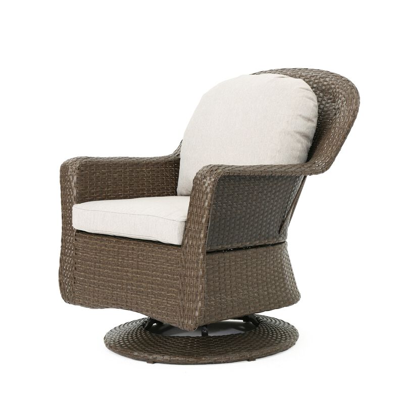 Kaia Outdoor Swivel Accent Chair Set of 2, Rattan Wicker Weave, Beige - Benzara