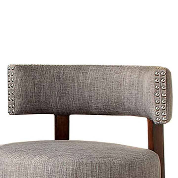 Swivel Barstool with Curved Open Low Back, Set of 2, Gray and Brown-Benzara