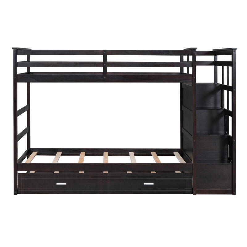 Merax Twin Over Twin Bunk Bed with Trundle and Staircase