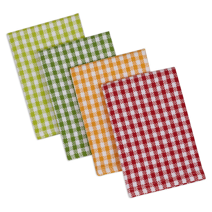 Set of 4 Red and Green Gingham Patterned Lakehouse Dishcloths 13"