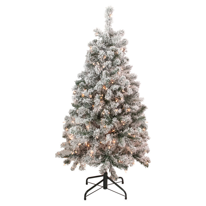 4.5' Pre-Lit Flocked Madison Pine Artificial Christmas Tree  Clear Lights