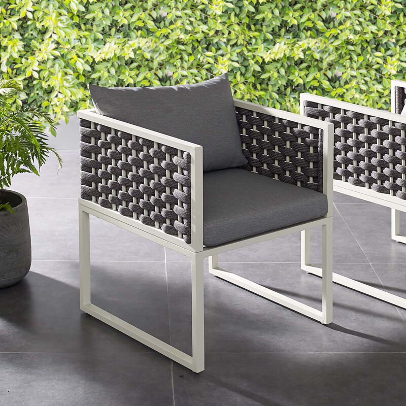 Modway Stance Outdoor Patio Woven Rope Dining Arm Chair in White Gray