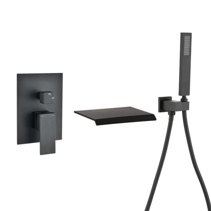 Modern Style Matte Black Wall Mount Tub Filler Bathroom Bathtub Faucet Shower Set 0001