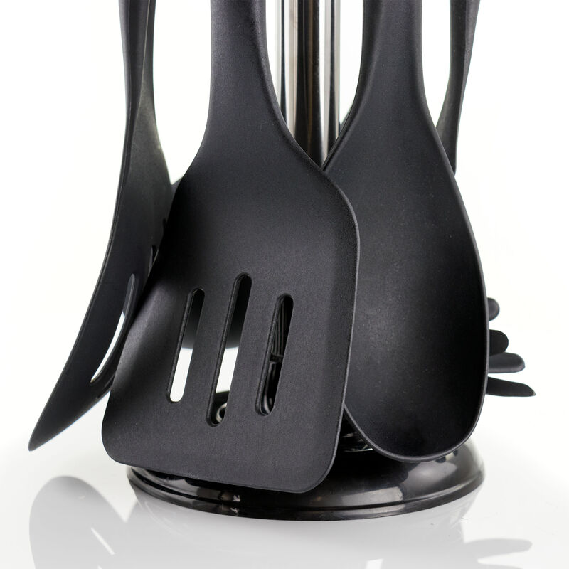 MegaChef Black Nylon Cooking Utensils with Wood Design, Set of 7