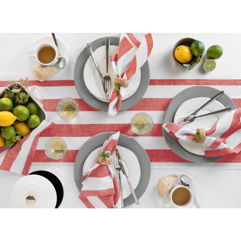 Solino Home 100% Pure Linen Table Runner | Cabana Stripe for Thanksgiving, Christmas
