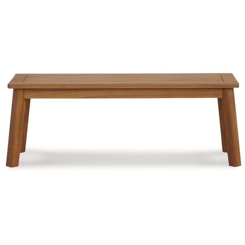 47 Inch Rectangular Bench, Natural Acacia Wood, Slatted Seat, Angled Legs-Benzara