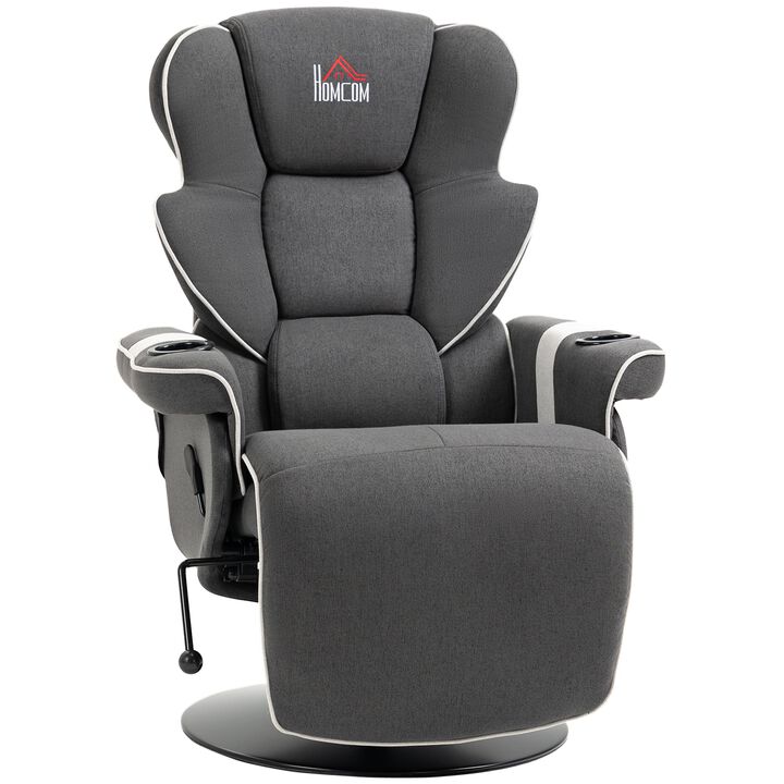 Black Living Room Comfort: Manual Swivel Recliner with Cup Holders