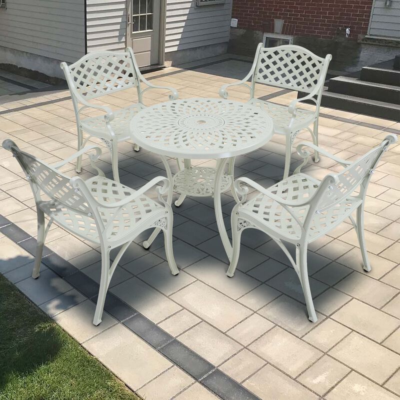 MOMDAWE Cast Aluminum Stationary Dining Chairs Hollow Oblique Grid Shape Chairs（Set of 2）