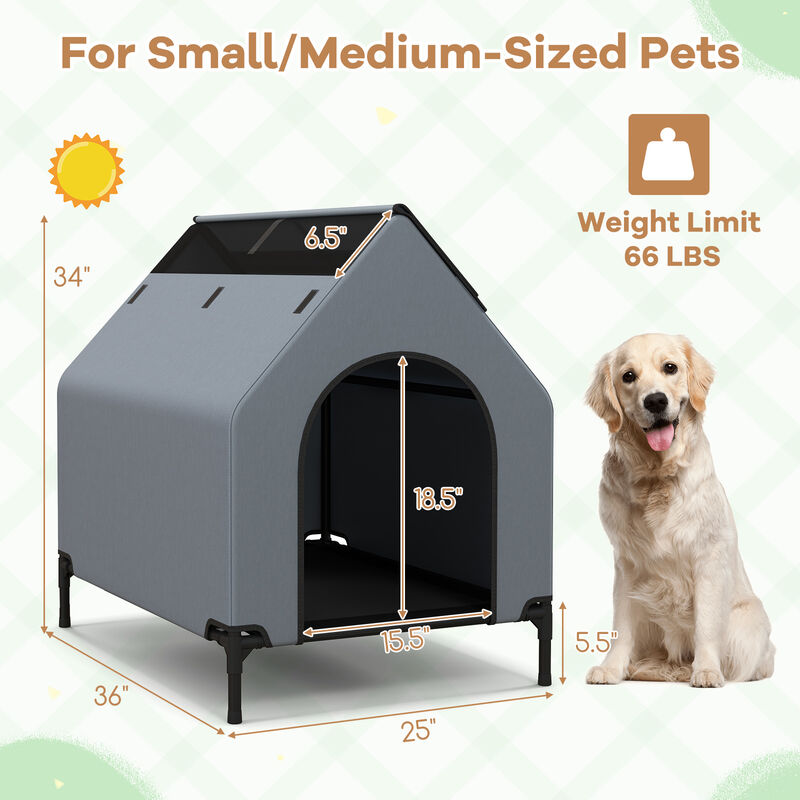 Outdoor Elevated Pet House with Ventilated Windows for Better Airflow