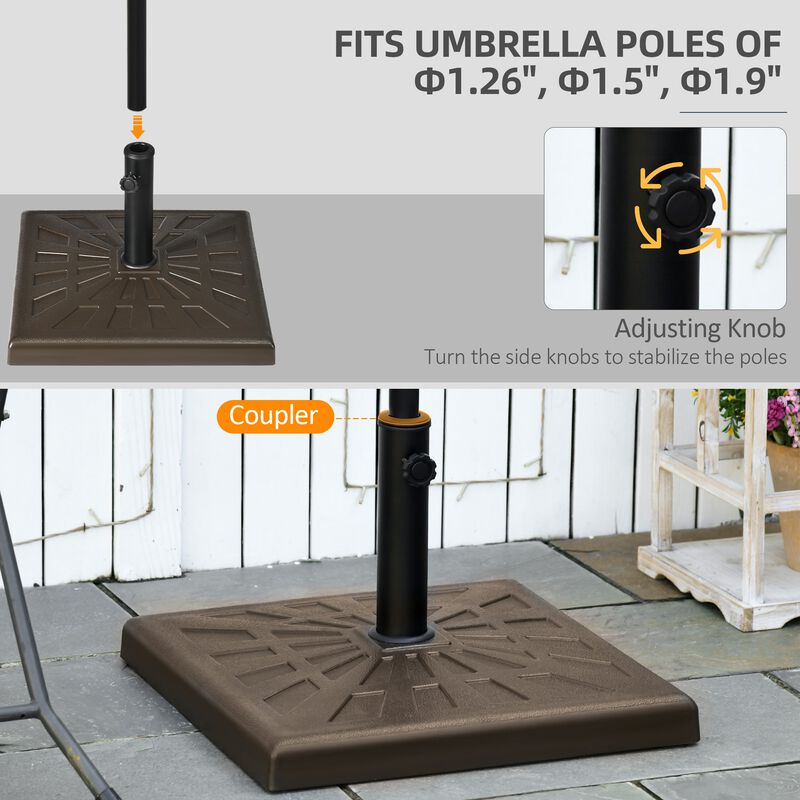 Brown Umbrella Base: 42lbs 20" Square Resin Stand for 1.26", 1.5", 1.9" Poles