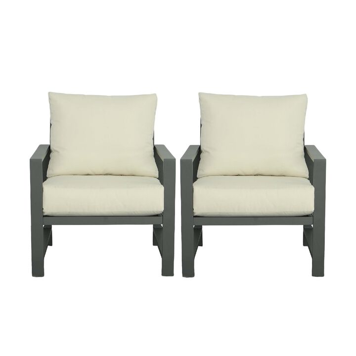2pc Stainless Steel Outdoor Chair Set - 31" - Gray and Beige