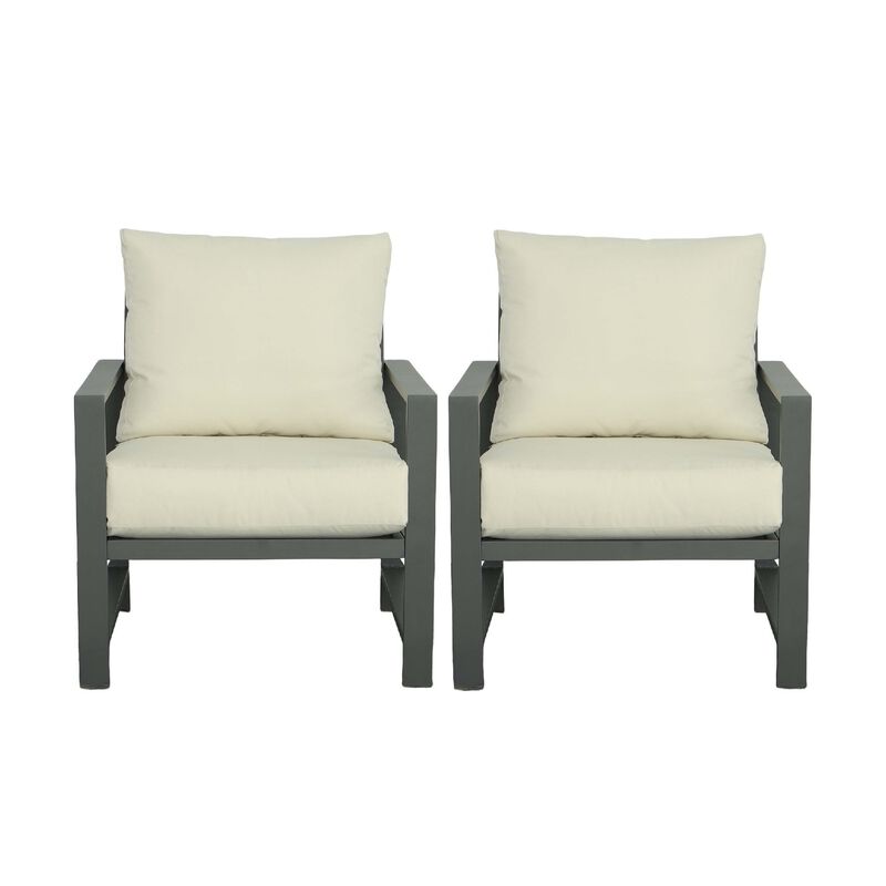 2pc Stainless Steel Outdoor Chair Set - 31" - Gray and Beige