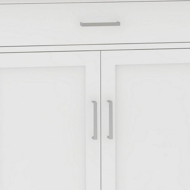 36 Inch Kitchen Island with Towel Rack, 1 Double Door Cabinet, White Wood-Benzara