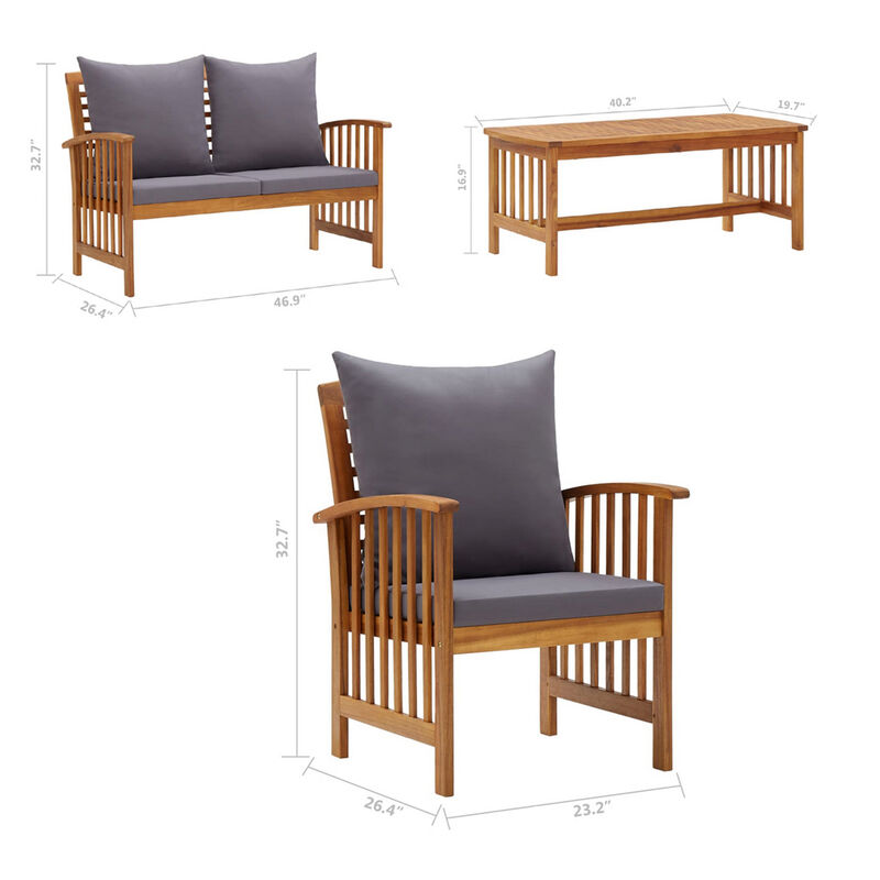 5pc Outdoor Lounge Set, Coffee Table, Chairs, Sofa, Brown Acacia Wood - Benzara