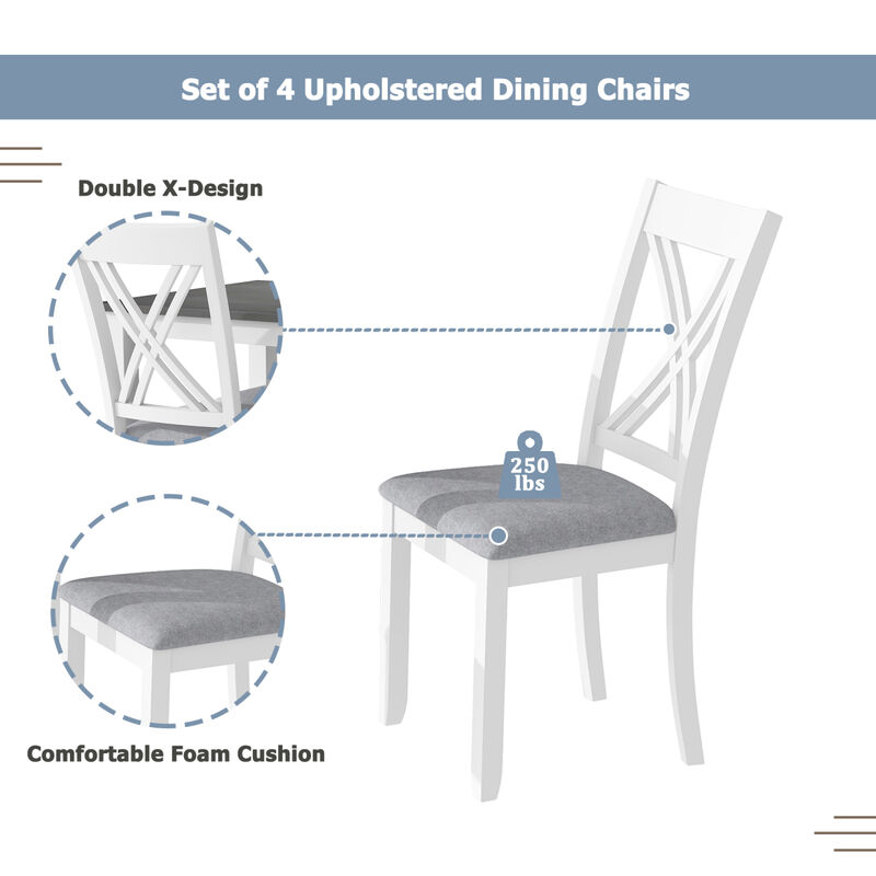 Rustic Minimalist Wood 5-Piece Dining Table Set With 4 Xback Chairs For Small Places