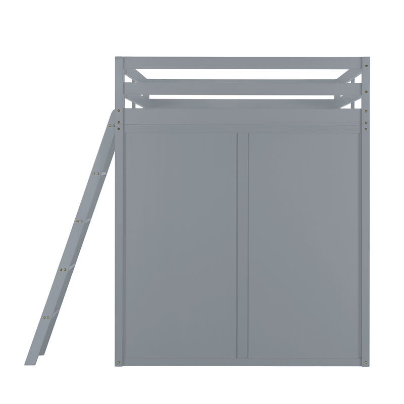 Merax Loft Bed with Wardrobe and Desk and Shelves